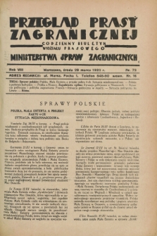 Przegląd Prasy Zagranicznej : codzienny biuletyn Wydziału Prasowego Ministerstwa Spraw Zagranicznych. R.8, nr 73 (29 marca 1933)
