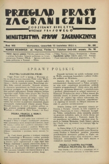 Przegląd Prasy Zagranicznej : codzienny biuletyn Wydziału Prasowego Ministerstwa Spraw Zagranicznych. R.8, nr 86 (13 kwietnia 1933)