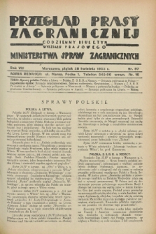 Przegląd Prasy Zagranicznej : codzienny biuletyn Wydziału Prasowego Ministerstwa Spraw Zagranicznych. R.8, nr 97 (28 kwietnia 1933)