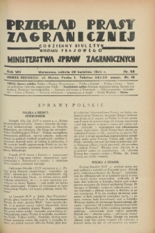 Przegląd Prasy Zagranicznej : codzienny biuletyn Wydziału Prasowego Ministerstwa Spraw Zagranicznych. R.8, nr 98 (29 kwietnia 1933)