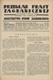 Przegląd Prasy Zagranicznej : codzienny biuletyn Wydziału Prasowego Ministerstwa Spraw Zagranicznych. R.8, nr 117 (23 maja 1933)