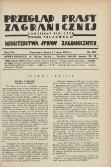 Przegląd Prasy Zagranicznej : codzienny biuletyn Wydziału Prasowego Ministerstwa Spraw Zagranicznych. R.8, nr 123 (31 maja 1933)
