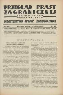 Przegląd Prasy Zagranicznej : codzienny biuletyn Wydziału Prasowego Ministerstwa Spraw Zagranicznych. R.8, nr 126 (3 czerwca 1933)