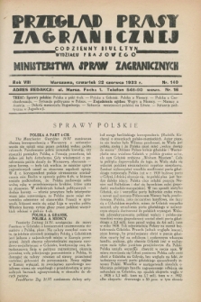 Przegląd Prasy Zagranicznej : codzienny biuletyn Wydziału Prasowego Ministerstwa Spraw Zagranicznych. R.8, nr 140 (22 czerwca 1933)