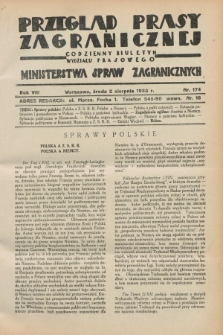 Przegląd Prasy Zagranicznej : codzienny biuletyn Wydziału Prasowego Ministerstwa Spraw Zagranicznych. R.8, nr 174 (2 sierpnia 1933)