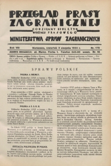 Przegląd Prasy Zagranicznej : codzienny biuletyn Wydziału Prasowego Ministerstwa Spraw Zagranicznych. R.8, nr 175 (3 sierpnia 1933)