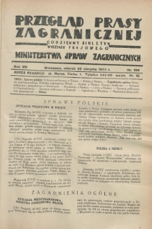 Przegląd Prasy Zagranicznej : codzienny biuletyn Wydziału Prasowego Ministerstwa Spraw Zagranicznych. R.8, nr 190 (22 sierpnia 1933)