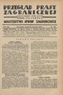 Przegląd Prasy Zagranicznej : codzienny biuletyn Wydziału Prasowego Ministerstwa Spraw Zagranicznych. R.8, nr 191 (23 sierpnia 1933)