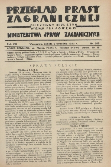 Przegląd Prasy Zagranicznej : codzienny biuletyn Wydziału Prasowego Ministerstwa Spraw Zagranicznych. R.8, nr 200 (2 września 1933)
