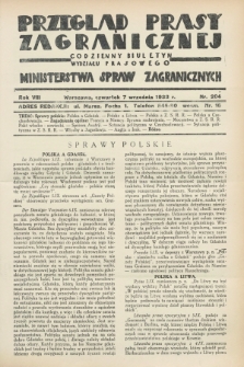 Przegląd Prasy Zagranicznej : codzienny biuletyn Wydziału Prasowego Ministerstwa Spraw Zagranicznych. R.8, nr 204 (7 września 1933)