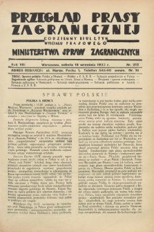Przegląd Prasy Zagranicznej : codzienny biuletyn Wydziału Prasowego Ministerstwa Spraw Zagranicznych. R.8, nr 212 (16 września 1933)