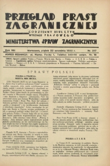 Przegląd Prasy Zagranicznej : codzienny biuletyn Wydziału Prasowego Ministerstwa Spraw Zagranicznych. R.8, nr 217 (22 września 1933)