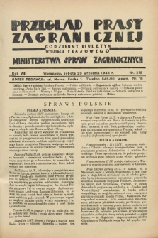 Przegląd Prasy Zagranicznej : codzienny biuletyn Wydziału Prasowego Ministerstwa Spraw Zagranicznych. R.8, nr 218 (23 września 1933)