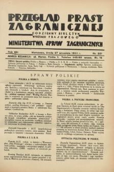 Przegląd Prasy Zagranicznej : codzienny biuletyn Wydziału Prasowego Ministerstwa Spraw Zagranicznych. R.8, nr 221 (27 września 1933)
