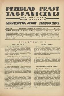 Przegląd Prasy Zagranicznej : codzienny biuletyn Wydziału Prasowego Ministerstwa Spraw Zagranicznych. R.8, nr 251 (2 listopada 1933)