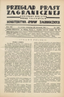Przegląd Prasy Zagranicznej : codzienny biuletyn Wydziału Prasowego Ministerstwa Spraw Zagranicznych. R.8, nr 268 (23 listopada 1933)
