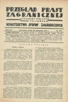 Przegląd Prasy Zagranicznej : codzienny biuletyn Wydziału Prasowego Ministerstwa Spraw Zagranicznych. R.8, nr 273 (29 listopada 1933)