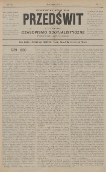 Przedświt = L'Aurore : czasopismo socyjalistyczne : wydawnictwo „Walki Klas”. R. 8, 1889, nr 1