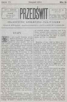 Przedświt : czasopismo społeczno-polityczne : organ Związku Zagranicznego Socyalistów Polskich. 1894, nr 8