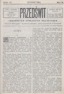 Przedświt : czasopismo społeczno-polityczne : organ Związku Zagranicznego Socyalistów Polskich. 1894, nr 9