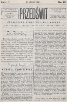 Przedświt : czasopismo społeczno-polityczne : organ Związku Zagranicznego Socyalistów Polskich. 1894, nr 12