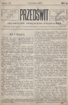 Przedświt : czasopismo społeczno-polityczne : organ Związku Zagranicznego Socyalistów Polskich. 1896, nr 4