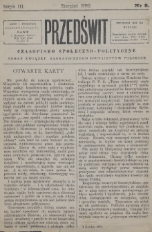 Przedświt : czasopismo społeczno-polityczne : organ Związku Zagranicznego Socyalistów Polskich. 1898, nr 8