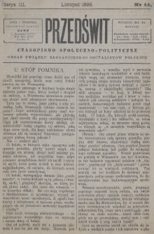 Przedświt : czasopismo społeczno-polityczne : organ Związku Zagranicznego Socyalistów Polskich. 1898, nr 11