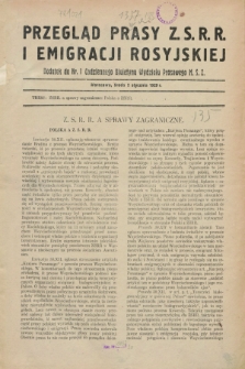 Przegląd Prasy Z.S.R.R. i Emigracji Rosyjskiej : dodatek do nr 1 Codziennego Biuletynu Wydziału Prasowego M.S.Z. (2 stycznia 1929)
