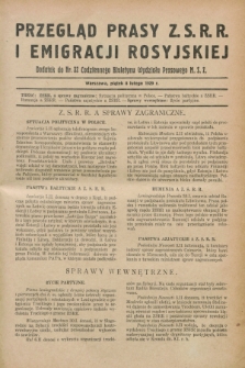 Przegląd Prasy Z.S.R.R. i Emigracji Rosyjskiej : dodatek do nr 32 Codziennego Biuletynu Wydziału Prasowego M.S.Z. (8 lutego 1929)