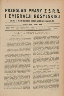 Przegląd Prasy Z.S.R.R. i Emigracji Rosyjskiej : dodatek do nr 128 Codziennego Biuletynu Wydziału Prasowego M.S.Z. (7 czerwca 1929)
