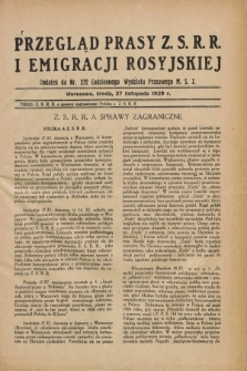 Przegląd Prasy Z.S.R.R. i Emigracji Rosyjskiej : dodatek do nr 272 Codziennego Biuletynu Wydziału Prasowego M.S.Z. (27 listopada 1929)