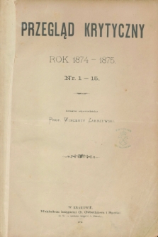 Przegląd Krytyczny. 1874/1875, Spis dzieł i rozpraw
