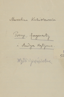 Poezje Marceliny Kulikowskiej z lat 1902-1909