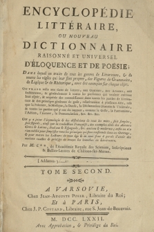 Encyclopédie Littéraire, Ou Nouveau Dictionnaire Raisonné Et Universel D'Éloquence Et De Poësie. T. 2