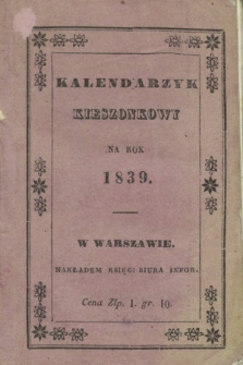 Kalendarzyk Kieszonkowy na Rok 1839