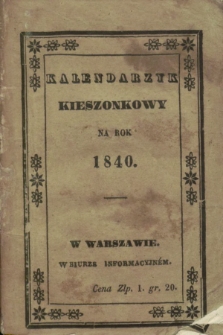 Kalendarzyk Kieszonkowy na Rok 1840