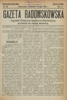 Gazeta Radomskowska : tygodnik polityczno-społeczno-ekonomiczny. R.2, № 20 (15 maja 1921)
