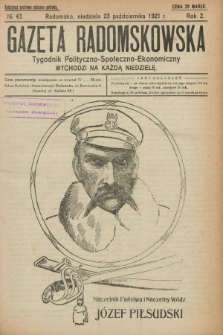 Gazeta Radomskowska : tygodnik polityczno-społeczno-ekonomiczny. R.2, № 43 (23 października 1921)