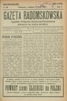 Gazeta Radomskowska : tygodnik polityczno-społeczno-ekonomiczny. R.3, № 29 (9 lipca 1922)