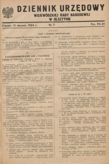 Dziennik Urzędowy Wojewódzkiej Rady Narodowej w Olsztynie. 1954, nr 7 (12 sierpnia)