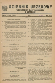 Dziennik Urzędowy Wojewódzkiej Rady Narodowej w Olsztynie. 1958, nr 4 (1 lipca)