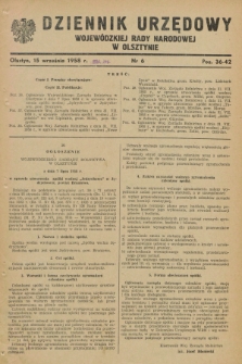 Dziennik Urzędowy Wojewódzkiej Rady Narodowej w Olsztynie. 1958, nr 6 (15 września)