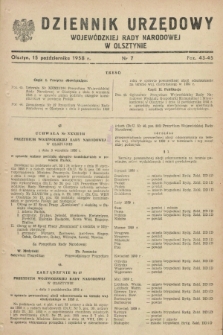 Dziennik Urzędowy Wojewódzkiej Rady Narodowej w Olsztynie. 1958, nr 7 (15 października)