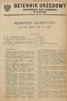 Dziennik Urzędowy Wojewódzkiej Rady Narodowej w Olsztynie. 1959, Skorowidz alfabetyczny