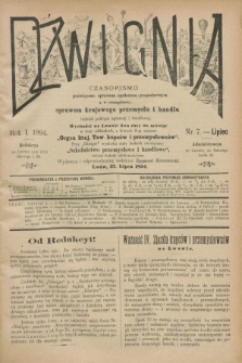 Dźwignia : czasopismo poświęcone sprawom społeczno-gospodarczym : a w szczególności sprawom krajowego przemysłu i handlu tudzież polityce agrarnej i handlowej. R.1, nr 7 (27 lipca 1894)