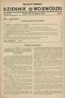 Olsztyński Dziennik Wojewódzki. R.5, nr 16 (20 sierpnia 1949) = nr (72)