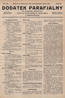 Dodatek Parafjalny do tygodnika „Niedziela” Parafji Matki Boskiej Anielskiej w Dąbrowie-Górniczej. 1936, nr 46