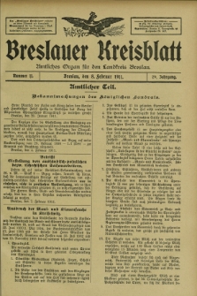 Breslauer Kreisblatt : amtliches Organ für den Landkreis Breslau. Jg.79, nr 11 (8 Februar 1911)