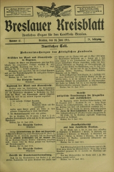Breslauer Kreisblatt : amtliches Organ für den Landkreis Breslau. Jg.79, nr 47 (14 Juni 1911) + dod.